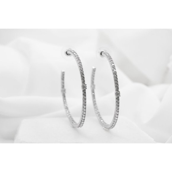 Silver or Gold Pave Diamond CZ Hoop Earrings, Open Back Hoop Earrings - Picture 8 of 11